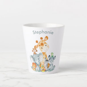 Caneca De Café Latte Cinza Mint Watercolor Cute Safari Selgle