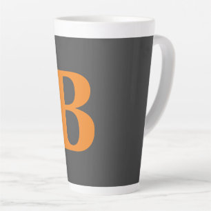 Caneca De Café Latte Cinza, monograma moderno laranja