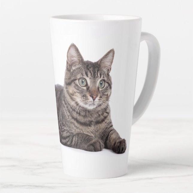 Caneca De Café Latte Cinza Tabby Cat (Ângulo direito)