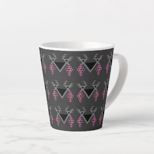Caneca De Café Latte Cinzas e Aves Rosa no Ornamento do Quilim Vinejara