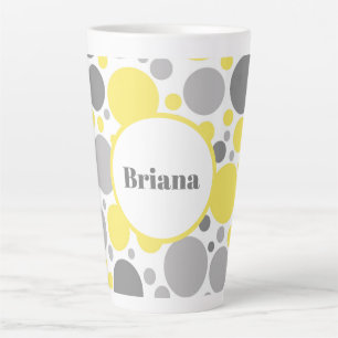 Caneca De Café Latte Cinzas Modernas e Bolhas Amarelas Personalizadas