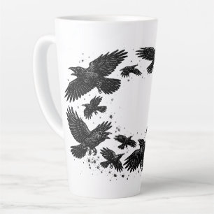 Caneca De Café Latte Círculo de Corvos – Ilustração Assombrada a Tinta