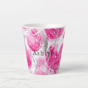 Caneca De Café Latte Círculos Abstrato de Glama de Prata Rosa