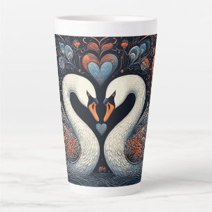 Caneca De Café Latte Cisnes Elegantes por Padrões Florais Ornamentados