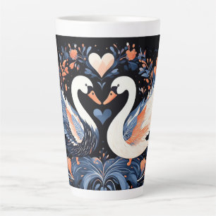 Caneca De Café Latte Cisnes Elegantes por Padrões Florais Ornamentados