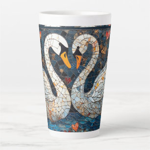 Caneca De Café Latte Cisnes Elegantes por Padrões Florais Ornamentados