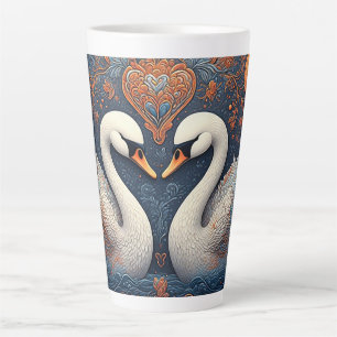 Caneca De Café Latte Cisnes Elegantes por Padrões Florais Ornamentados