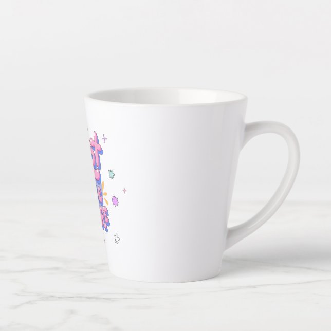 Caneca De Café Latte Citação com Letras Balão Coloridas (Direita)