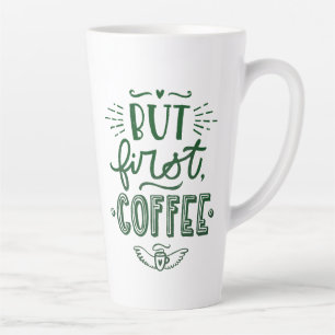 Caneca De Café Latte Citação Curta de Café Caligrafia Verde Alta