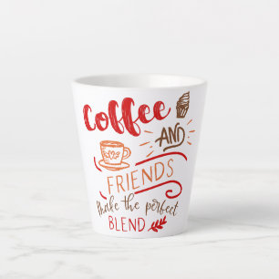 Caneca De Café Latte Citação de Café e Amigos Tipografia Decorativa