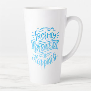 Caneca De Café Latte Citação de Café Positiva Azul Caligrafia Alta Bran