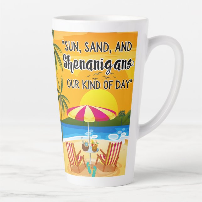 Caneca De Café Latte citação do pôr do sol na praia (Direita)