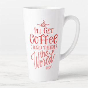 Caneca De Café Latte Citação Inspiradora de Café em Caligrafia Vermelha