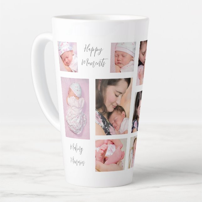 Caneca De Café Latte Citações Sentimentais de Colagem de Fotos da Famíl (Ângulo esquerdo)
