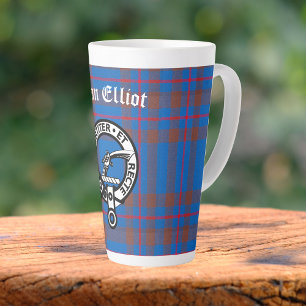 Caneca De Café Latte Clan Elliot Crest Crachá & Tartan
