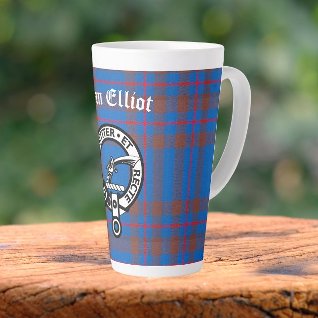 Caneca De Café Latte Clan Elliot Crest Crachá & Tartan (Criador carregado)