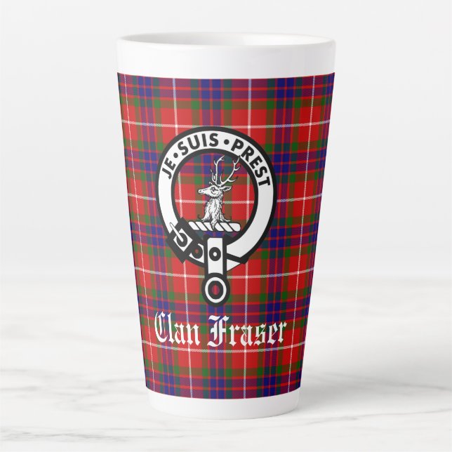 Caneca De Café Latte Clan Fraser Crest Crachá e Tartan (Frente)