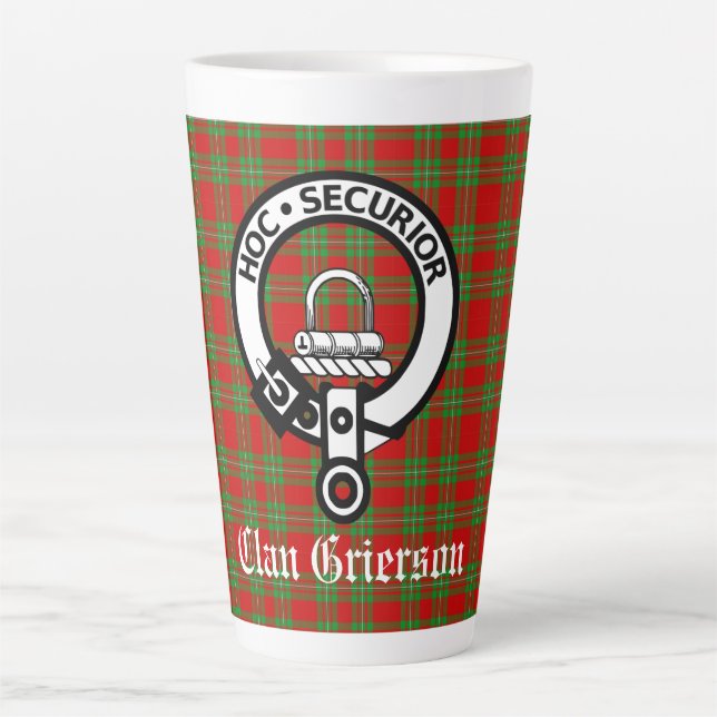 Caneca De Café Latte Clan Grierson Crest Crachá e Tartan (Frente)
