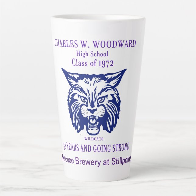 Caneca De Café Latte Classe Woodward de 1972 50th Reunion Latte Mug (Frente)