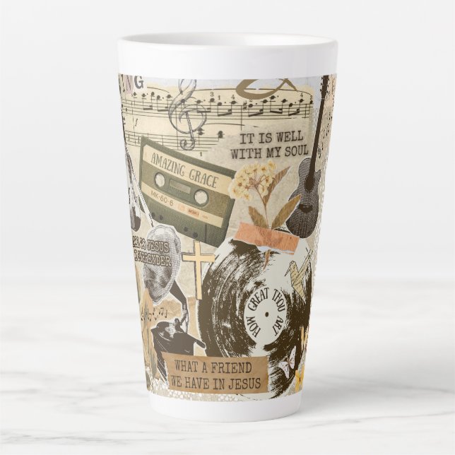 Caneca De Café Latte Classic Christian Hymns Songs Music Collage (Frente)