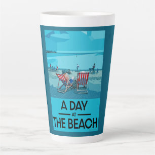 Caneca De Café Latte Clássica Arte de Praia Britânica do Mar do Reino U