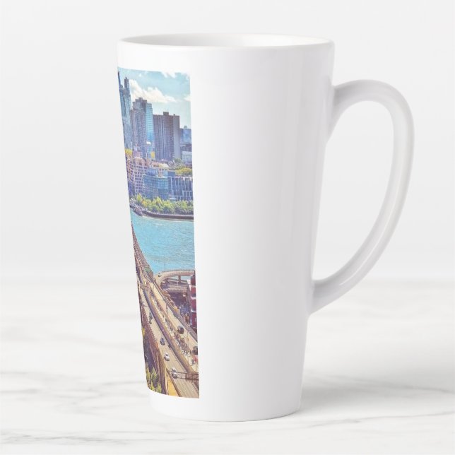 Caneca De Café Latte Clássico Panorama da Ponte do Brooklyn na Cidade d (Direita)