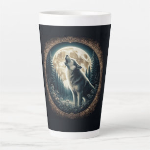 Caneca De Café Latte Clássico, vintage lobo e lua