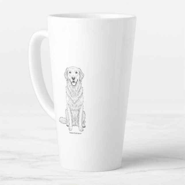 Caneca De Café Latte Clean Minimalist Golden Retriever Line Art  (Ângulo esquerdo)