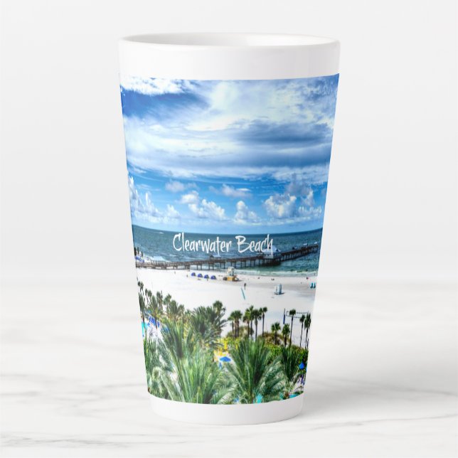 Caneca De Café Latte Clearwater Beach, Flórida, destino das férias (Frente)