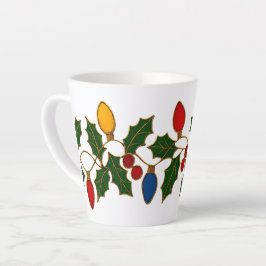 Caneca De Café Latte Cloisonne Art Christmas Lights and Holly