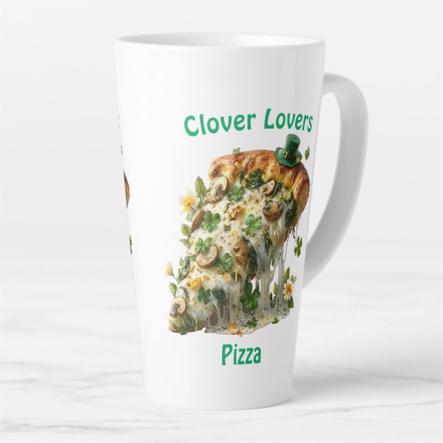 Caneca De Café Latte Clover Lovers Pizza St. Patrick’s Day (Ângulo direito)