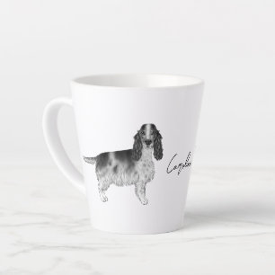 Caneca De Café Latte Cocker Spaniel em Preto e Branco & Nome Personaliz