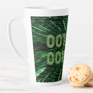 Caneca De Café Latte Código binário 69 da SlipperyJoe vibrante verde co