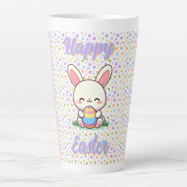 Caneca De Café Latte Coelhinho bonito de primavera/Páscoa com ovo (Frente)