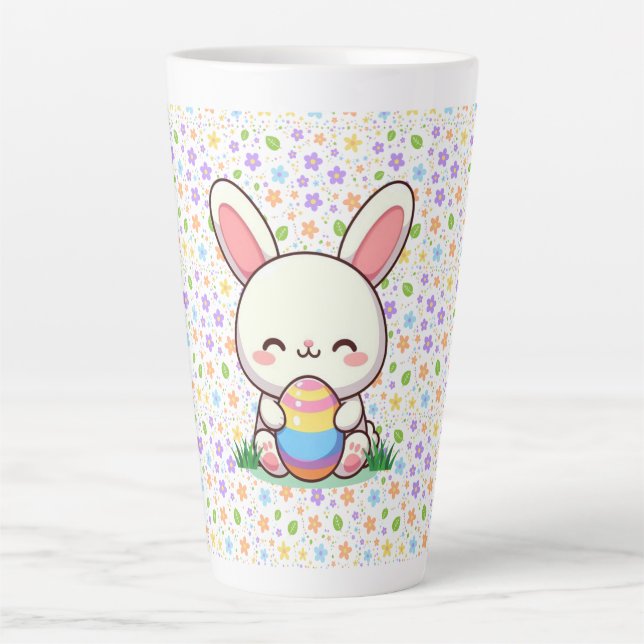 Caneca De Café Latte Coelhinho bonito de primavera/Páscoa com ovo (Frente)