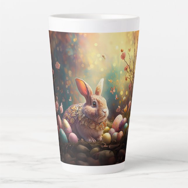 Caneca De Café Latte Coelhinho de Páscoa com Ovos de Páscoa (Frente)