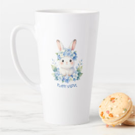 Caneca De Café Latte Coelhinho de Páscoa Fofo em Aquarela com Hortênsia