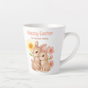Caneca De Café Latte Coelho Aquarela Personalizado Feliz Páscoa