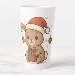 Caneca De Café Latte Coelho de Férias com Chapéu de Papai Noel
