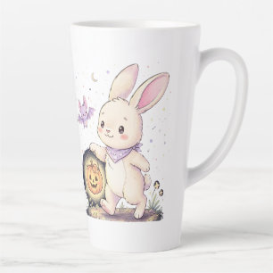 Caneca De Café Latte Coelho de Halloween Fofo com Lanterna de Abóbora e