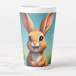 Caneca De Café Latte Coelho de Páscoa Adorável Entre Ovos Coloridos