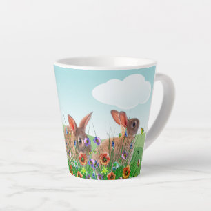 Caneca De Café Latte Coelho de Páscoa Flores da Primavera