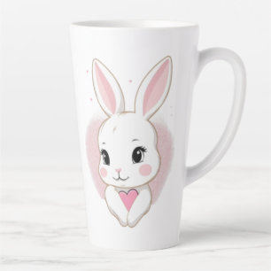 Caneca De Café Latte Coelho Fofo Segurando Coração Design Romântico