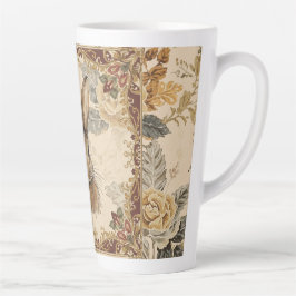 Caneca De Café Latte Coelho Vintage, Coelho Fofo com Padrão de Flores 