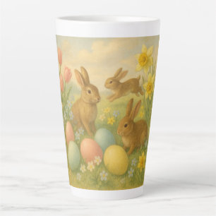 Caneca De Café Latte Coelho Vintage/Ovo de Páscoa/Primavera