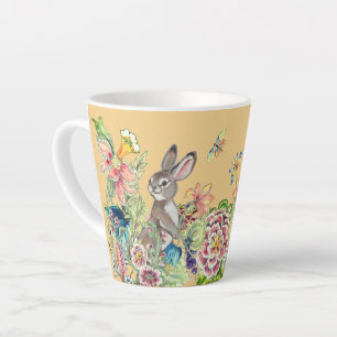 Caneca De Café Latte Coelho Whimsso Dourado Chinoiserie Floral Bunny