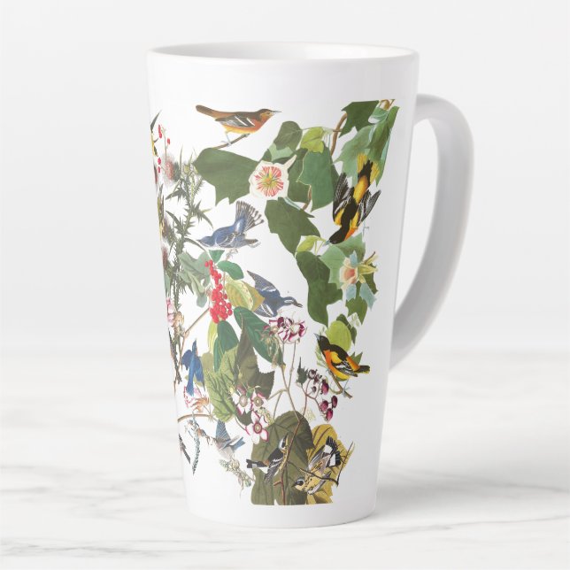 Caneca De Café Latte Colagem Audubon de Aves Selvagem Latte Mug (Ângulo direito)