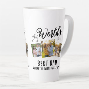 Caneca De Café Latte Colagem de 3 Fotos Personalizadas do Melhor Pai do