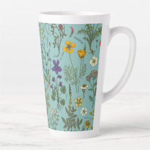 Caneca De Café Latte Colagem de flores silvestres em azul