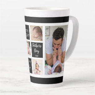 Caneca De Café Latte Colagem de Fotografias do Primeiro Dia de os pais 